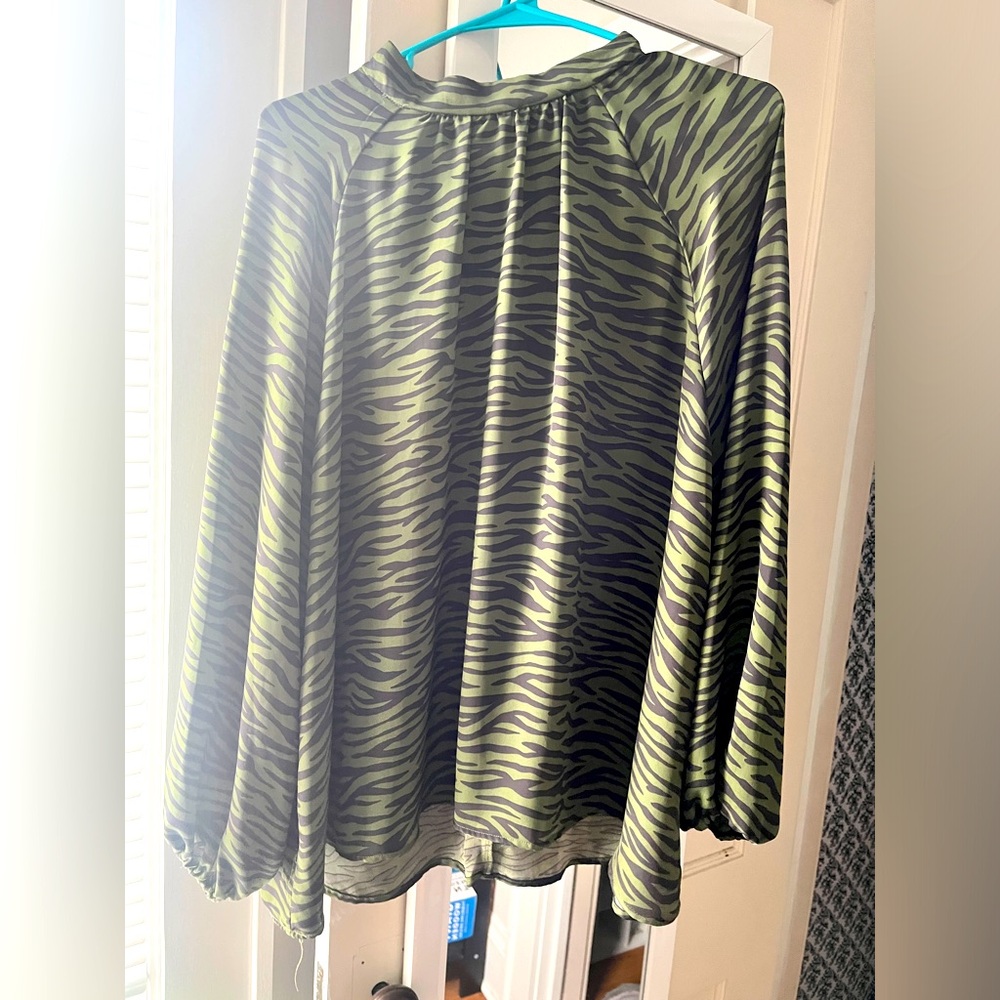 Animal print- high button neck- work or dress shirt.